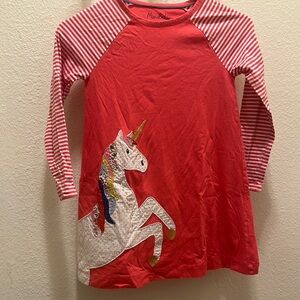 Mini Boden Red and White Casual Dress with Striped Sleeves